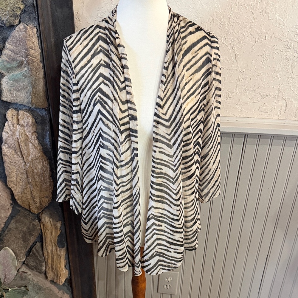 JM Collection Open-Front Zebra Stripe Jacket in Black & White